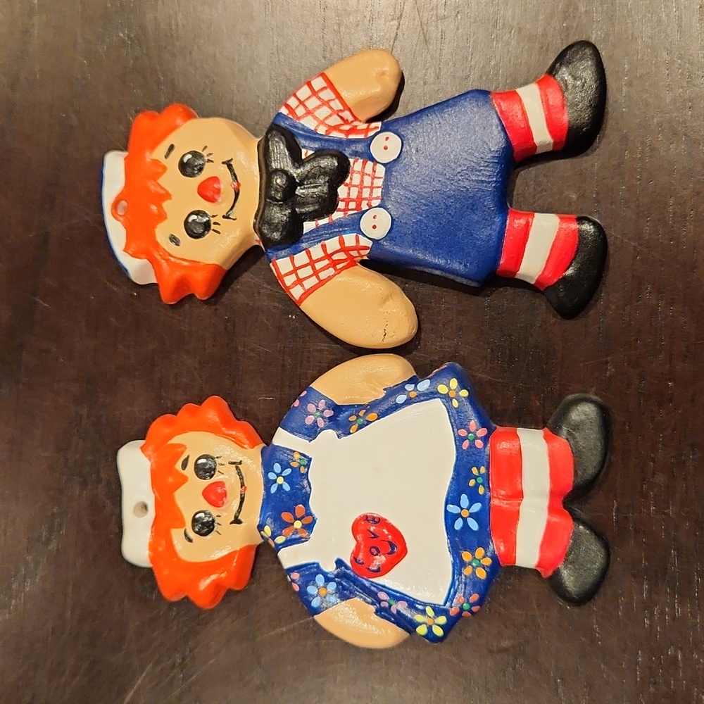 1974 Handpainted Raggedy Ann & Andy Christmas Ornament